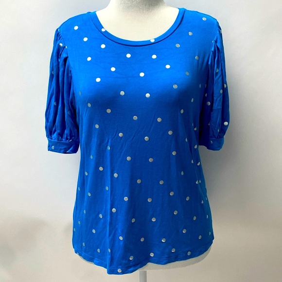 Boden puff sleeved jersey top with silver dot - Picture 2 of 5
